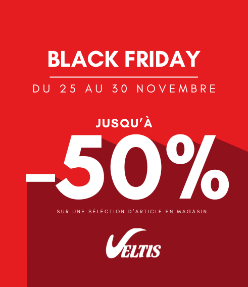 une affiche pour les black friday qui annonce des promotions allant jusqu'à -50%